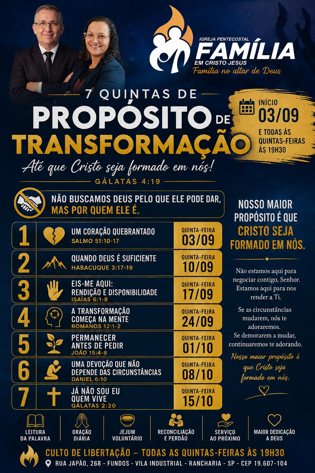 Cartaz da 7 Quintas de Propósito de Transformação, Quinta-feira, às 19h30