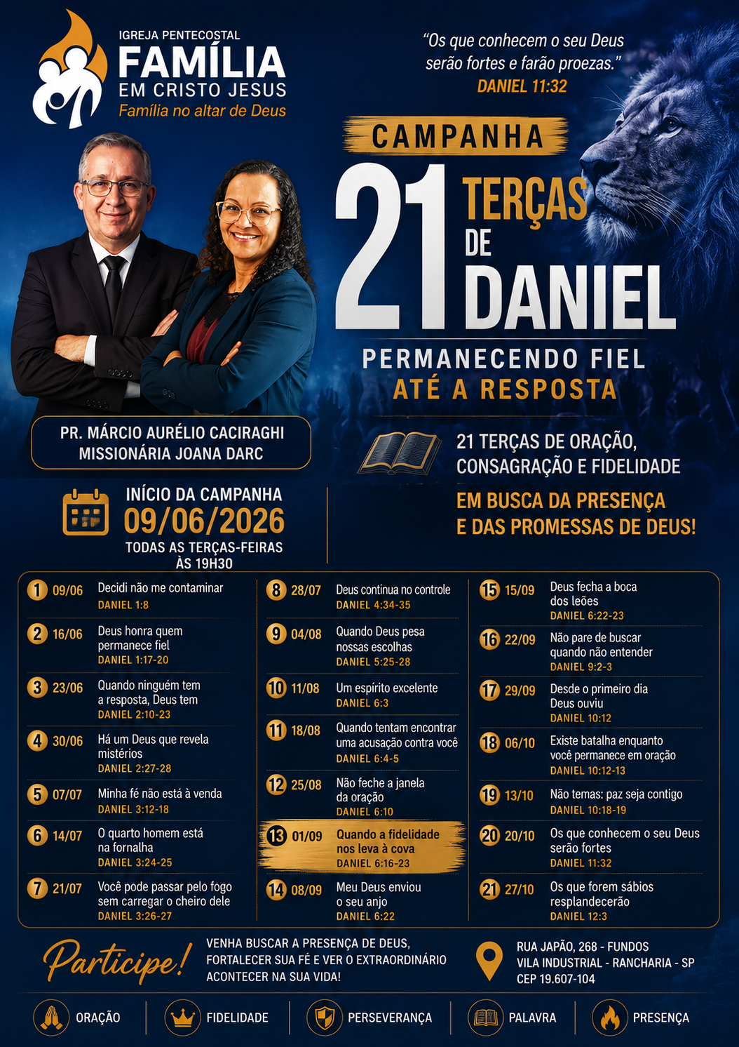 Cartaz da Campanha 21 Terças de Daniel, Terça-feira, às 19h30